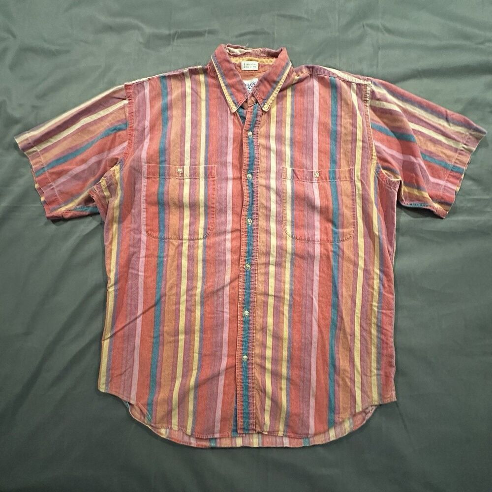Vintage 90s Chaps Ralph Lauren Shirt Mens Large Short Sleeve Button Distressed